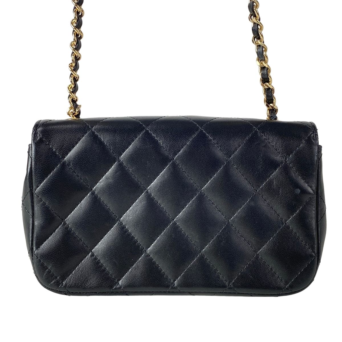 Chanel Shoulder Bag Mini Quilted Black Rhinestone Chain Gold Peace Sign Lambskin — view 3