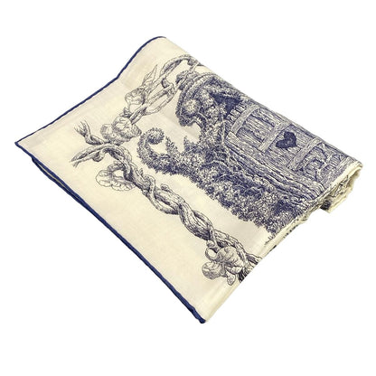 Hermes Shawl Carre Geant 140 Ivory Navy les Cabanes Cashmere Silk Scarf