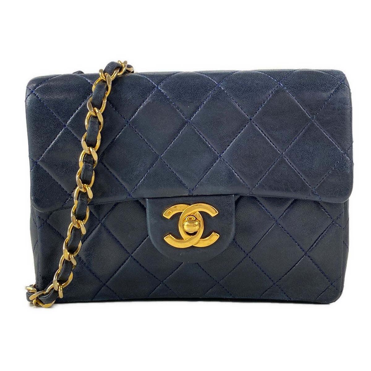 Chanel Shoulder Bag Mini Quilted 17 Dark Navy Gold Lambskin