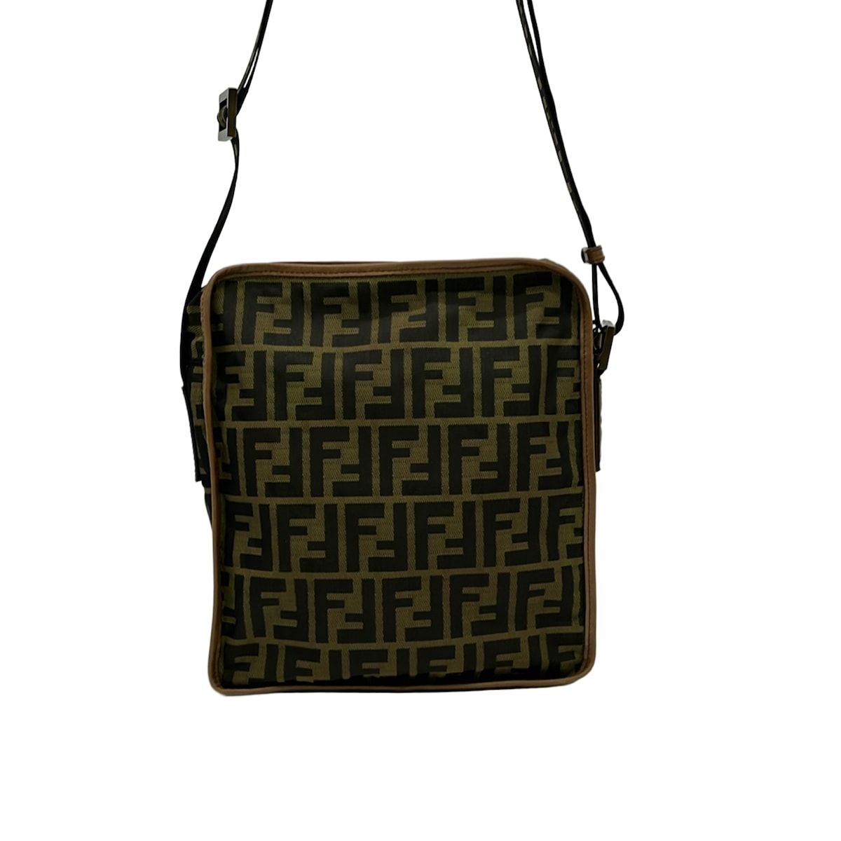 Fendi Shoulder Bag Zucca Pattern Khaki Black Brown Leather — view 3