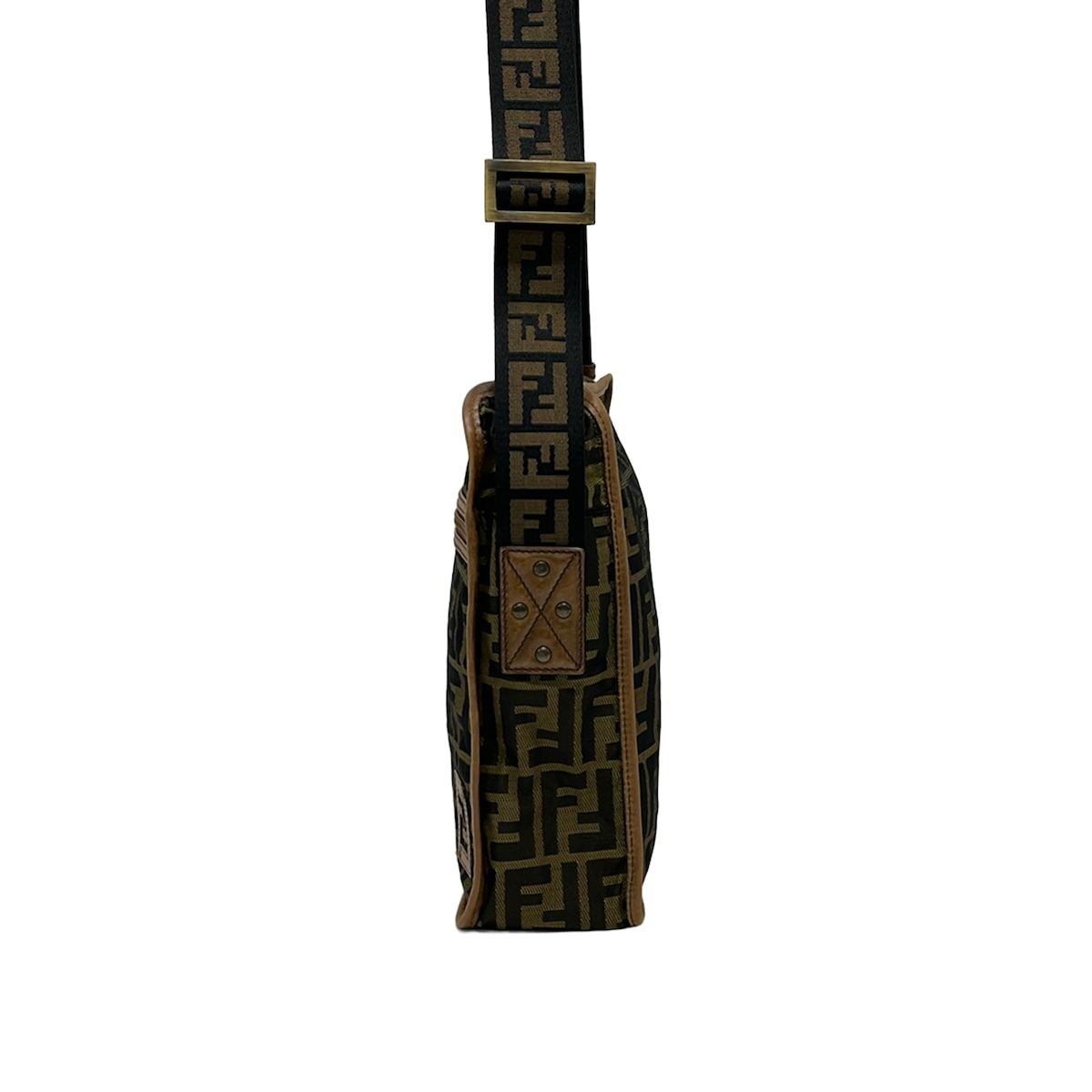 Fendi Shoulder Bag Zucca Pattern Khaki Black Brown Leather — view 4