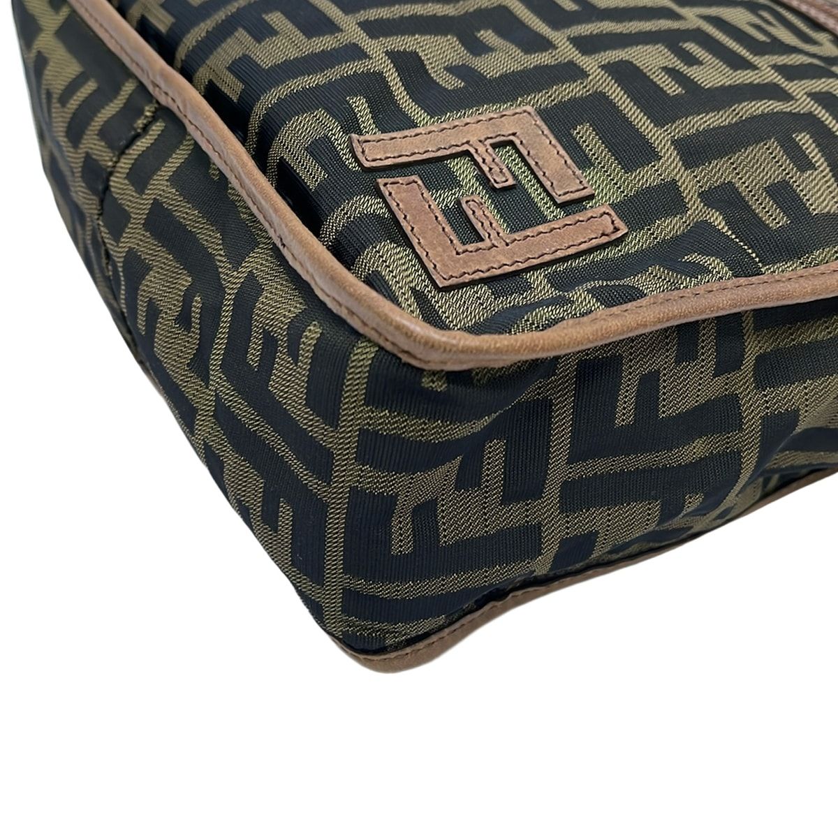 Fendi Shoulder Bag Zucca Pattern Khaki Black Brown Leather — view 6