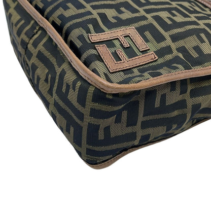 Fendi Shoulder Bag Zucca Pattern Khaki Black Brown Leather — view 6