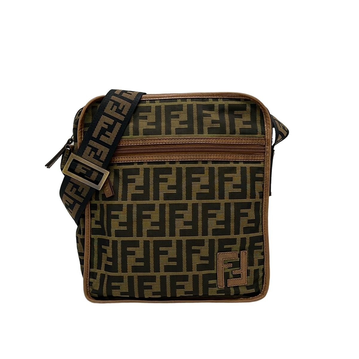 Fendi Shoulder Bag Zucca Pattern Khaki Black Brown Leather