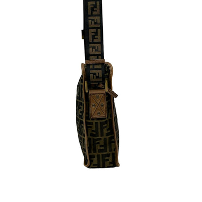 Fendi Shoulder Bag Zucca Pattern Khaki Black Brown Leather — view 2