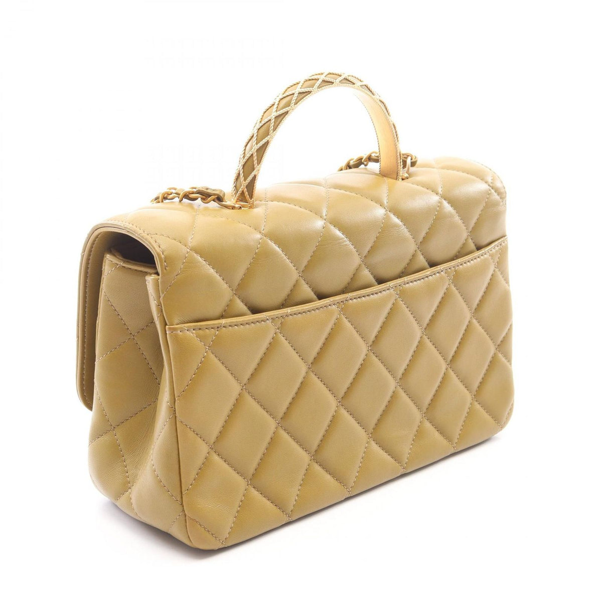 Chanel Shoulder Bag Quilted Top Handle 2-Way Olive Green Lambskin Chain — view 2