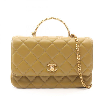 Chanel Shoulder Bag Quilted Top Handle 2-Way Olive Green Lambskin Chain
