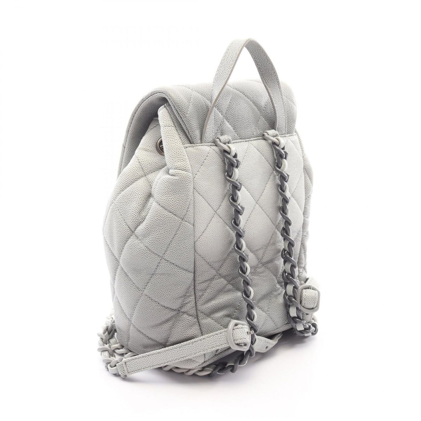 Chanel Backpack Quilted Gray Caviar Leather Chain — view 2