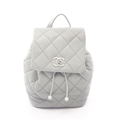 Chanel Backpack Quilted Gray Caviar Leather Chain