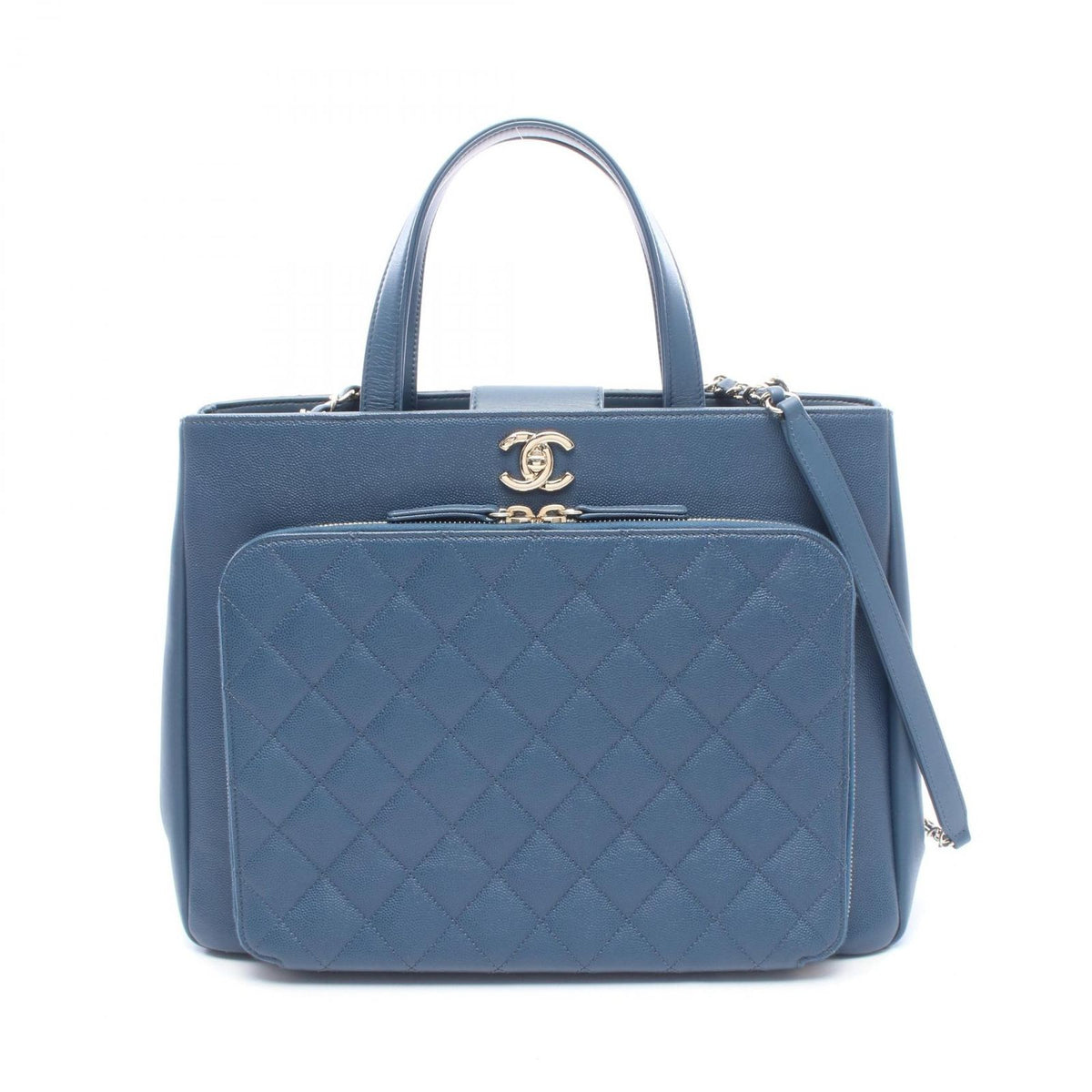 Chanel Shoulder Bag Business Affinity Quilted Blue Caviar Leather Large Shopping
