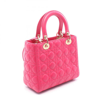 Dior Handbag Lady Dior 2-Way Magenta Leather Tote Medium — view 2