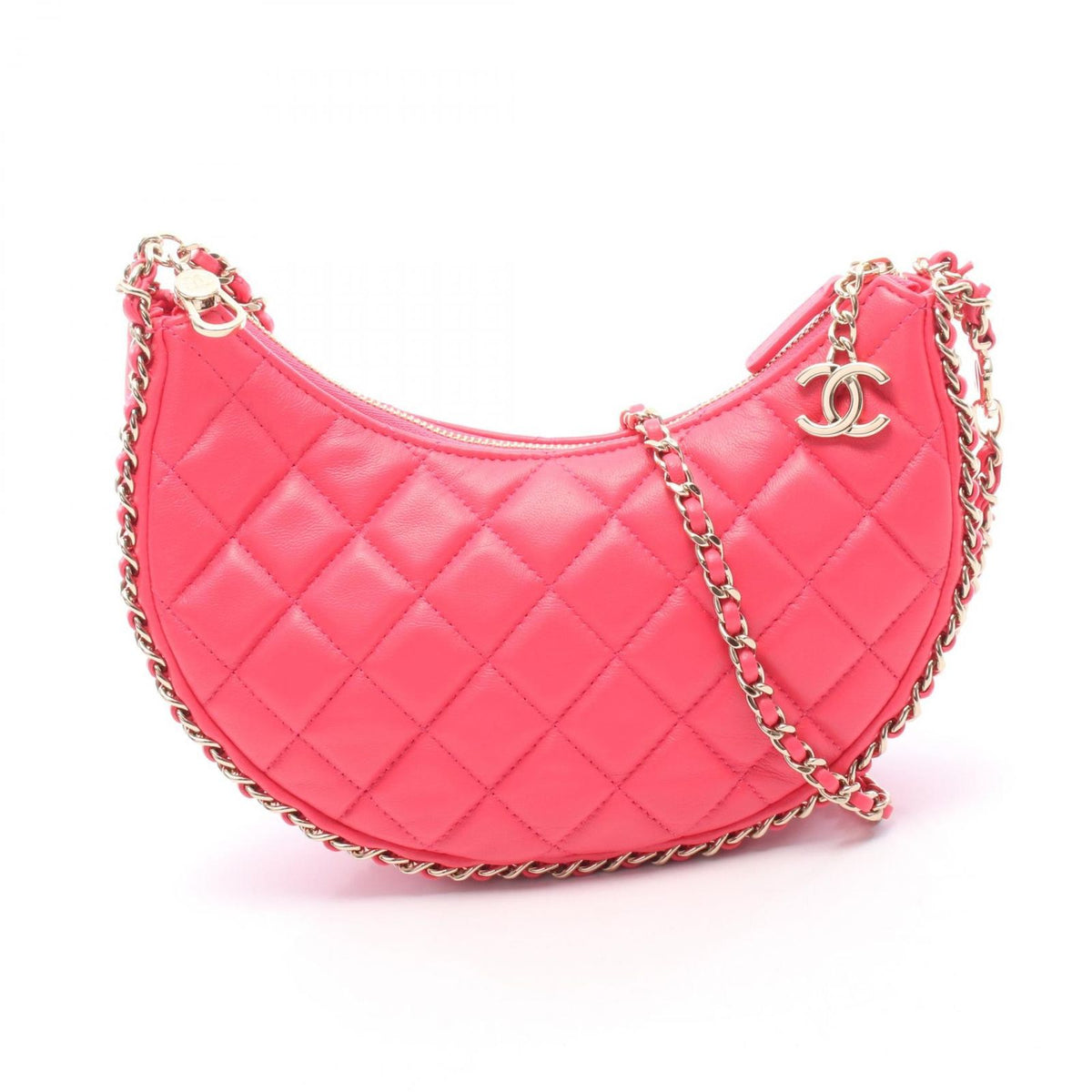 Chanel Shoulder Bag Quilted Small Hobo Pink Lambskin Chain