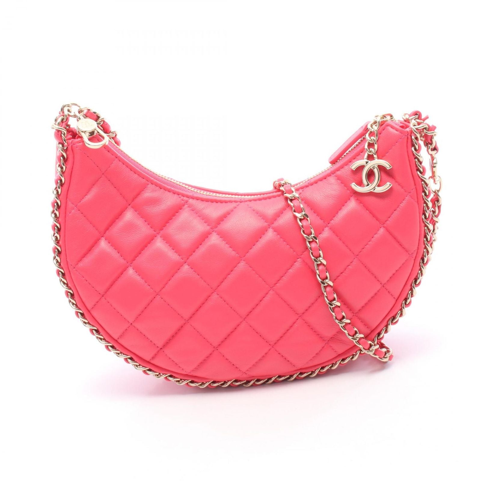Chanel Shoulder Bag Quilted Small Hobo Pink Lambskin Chain