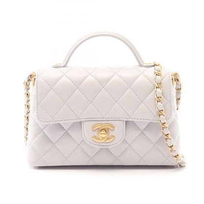 Chanel Shoulder Bag Quilted Top Handle 2-Way Light Gray Lambskin Chain
