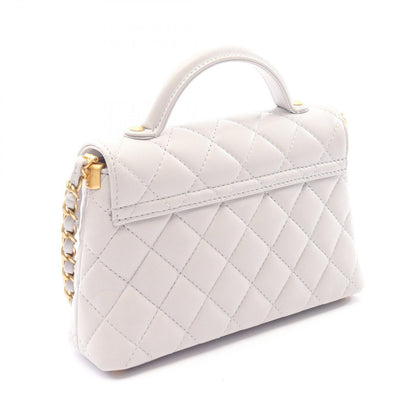 Chanel Shoulder Bag Quilted Top Handle 2-Way Light Gray Lambskin Chain — view 2
