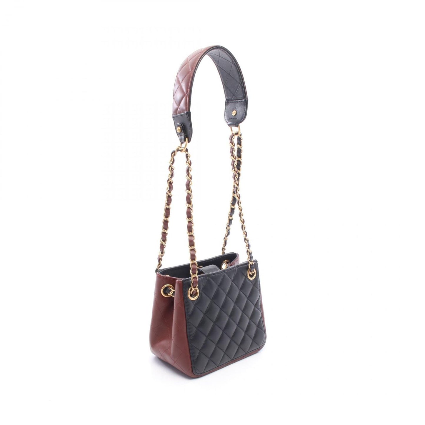 Chanel Shoulder Bag Quilted Small Bucket Black Red Brown Lambskin Chain — view 2