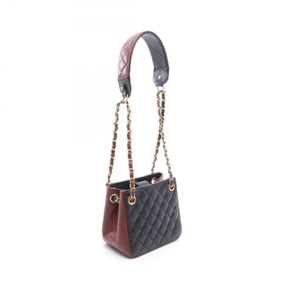 Chanel Shoulder Bag Quilted Small Bucket Black Red Brown Lambskin Chain — view 2