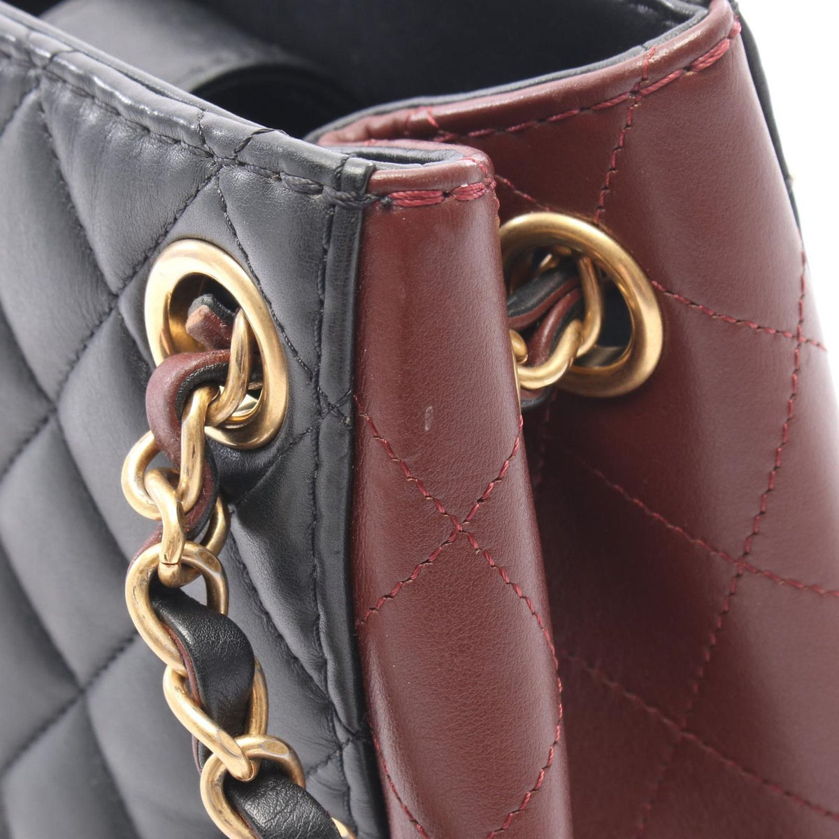 Chanel Shoulder Bag Quilted Small Bucket Black Red Brown Lambskin Chain — view 7
