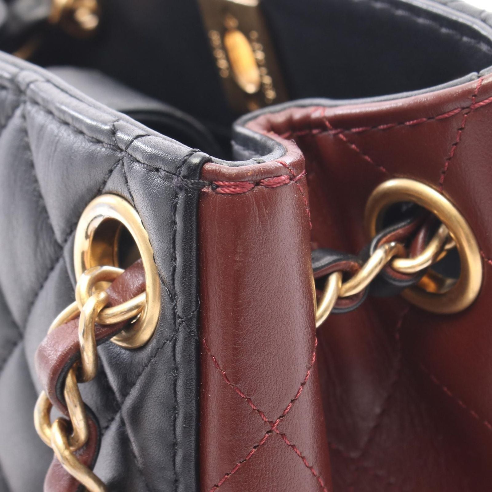 Chanel Shoulder Bag Quilted Small Bucket Black Red Brown Lambskin Chain — view 6
