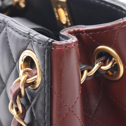 Chanel Shoulder Bag Quilted Small Bucket Black Red Brown Lambskin Chain — view 6