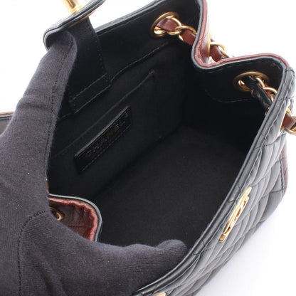Chanel Shoulder Bag Quilted Small Bucket Black Red Brown Lambskin Chain — view 3