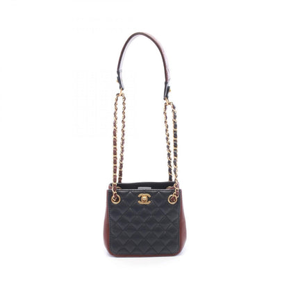 Chanel Shoulder Bag Quilted Small Bucket Black Red Brown Lambskin Chain