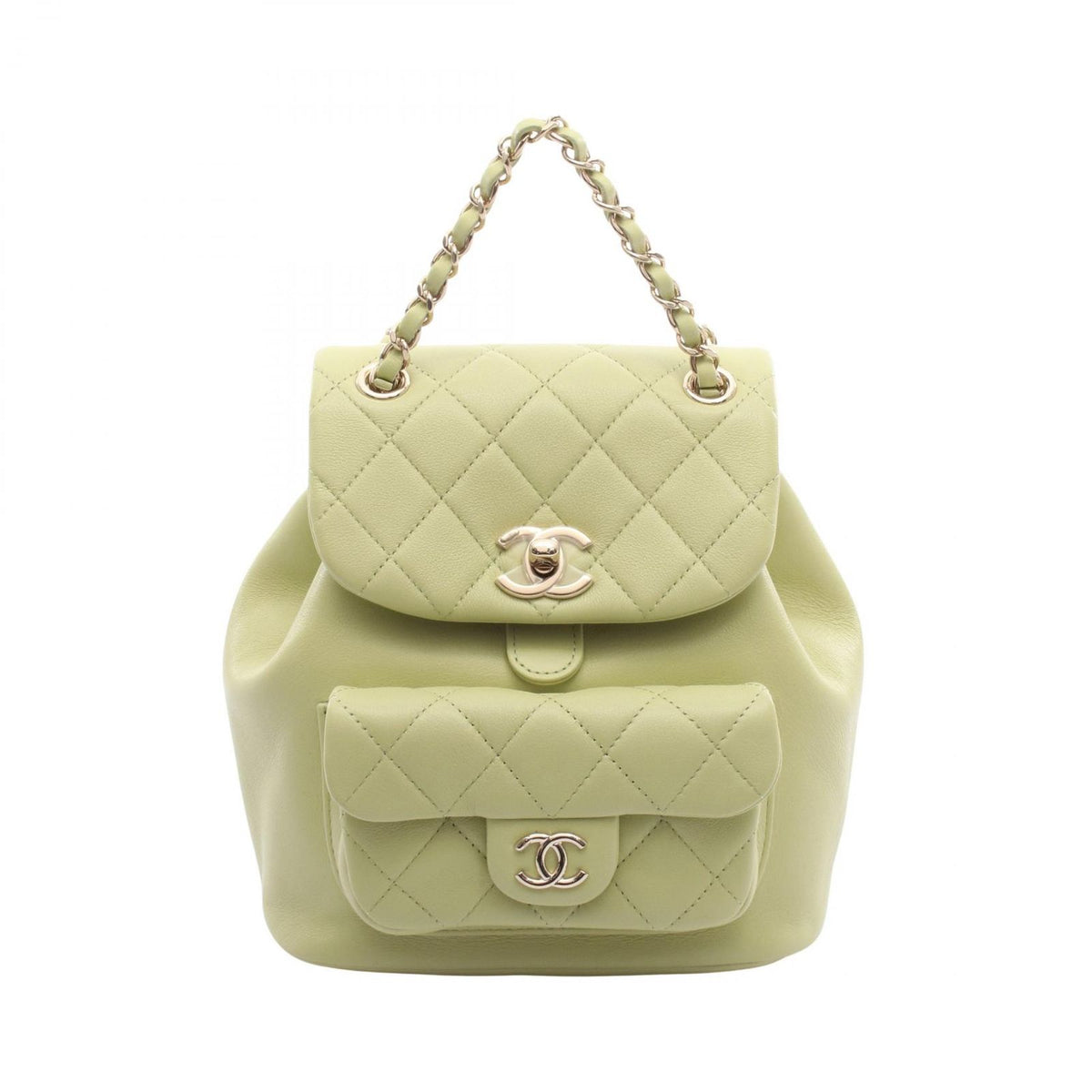 Chanel Backpack Quilted Yellow Green Leather Dumas Chain