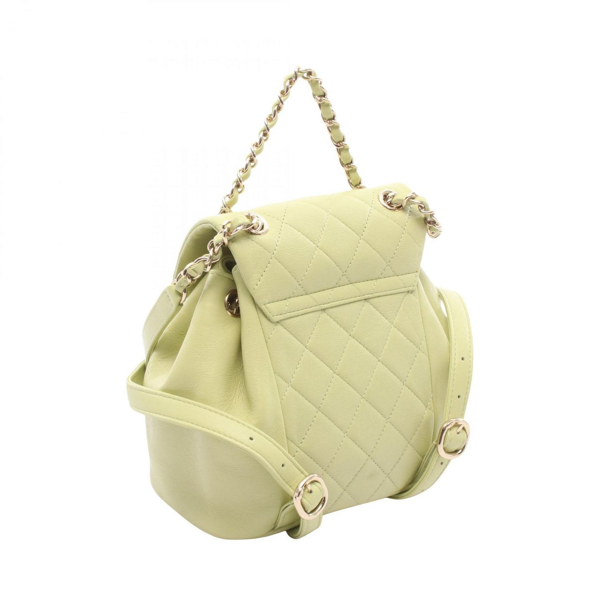 Chanel Backpack Quilted Yellow Green Leather Dumas Chain — view 2