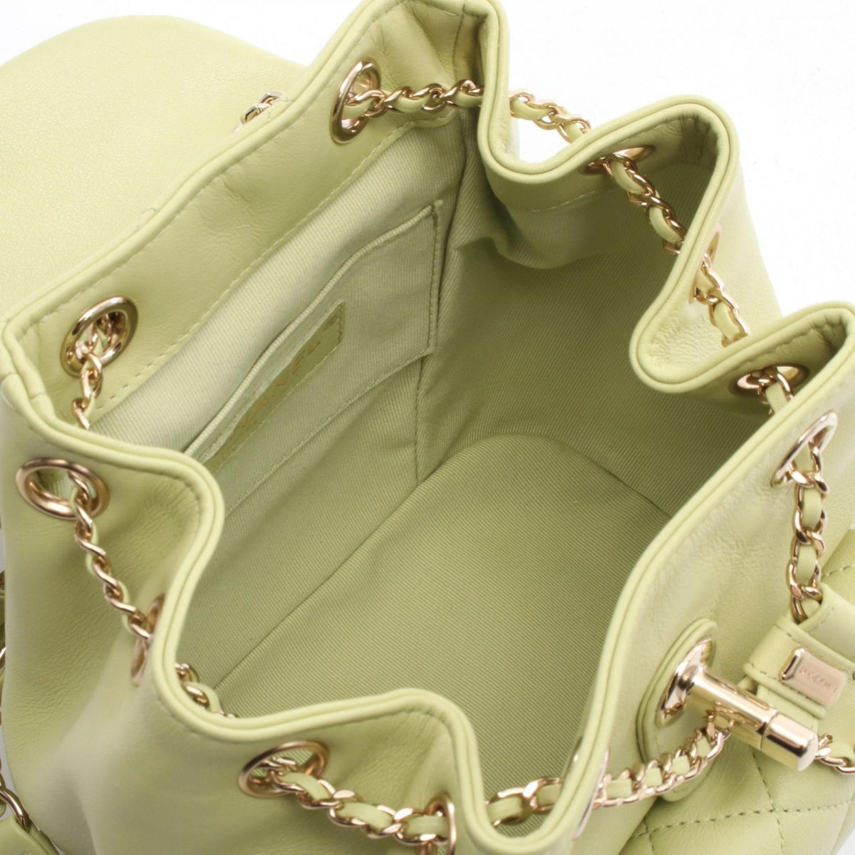 Chanel Backpack Quilted Yellow Green Leather Dumas Chain — view 3