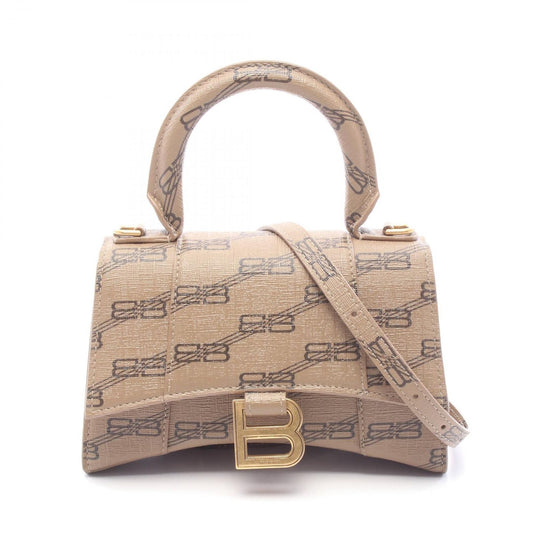 Balenciaga Handbag Hourglass XS 2-Way Beige Dark Brown BB Monogram