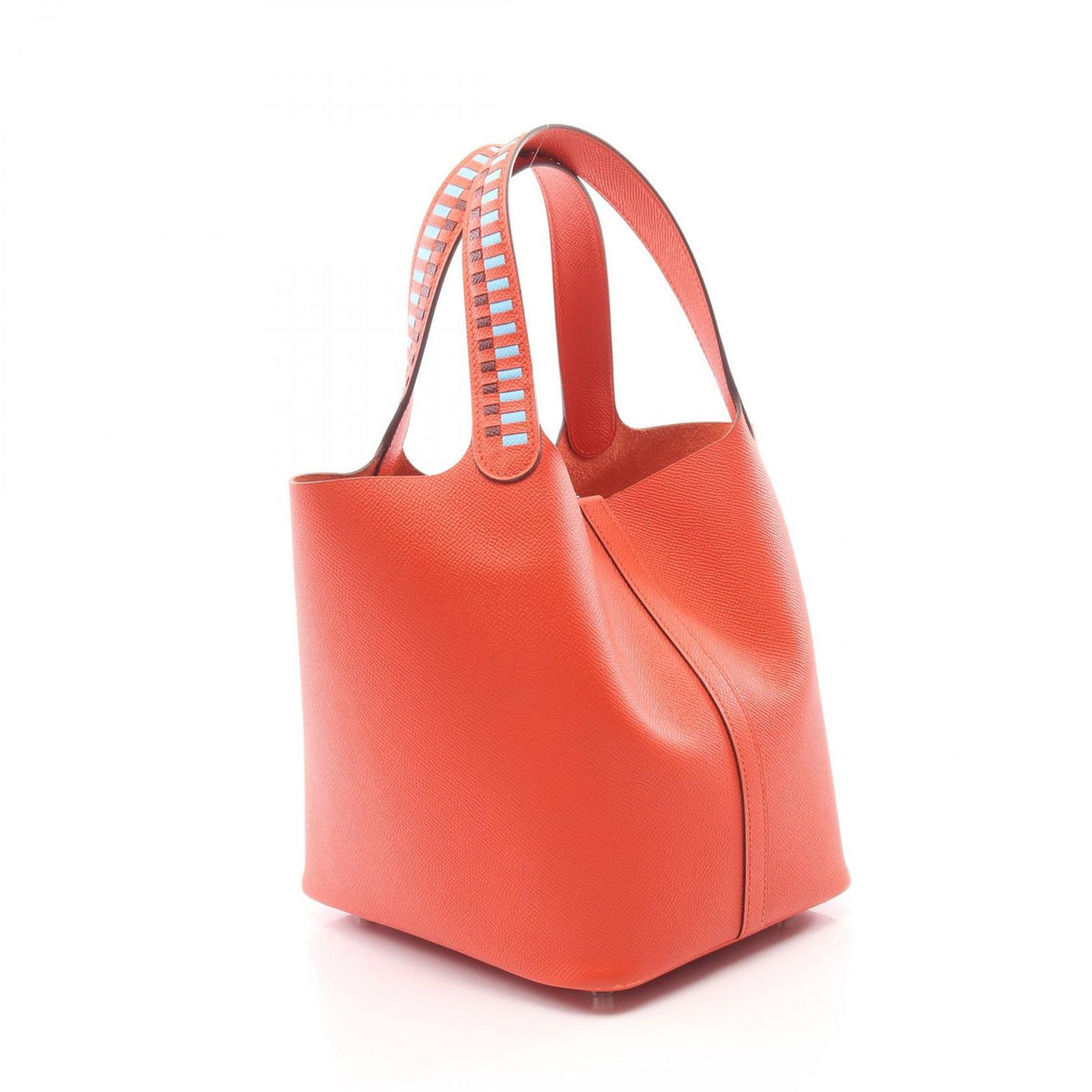 Hermes Handbag Picotin Lock MM Capucines Celeste Rouge Ash Leather Tresage — view 2