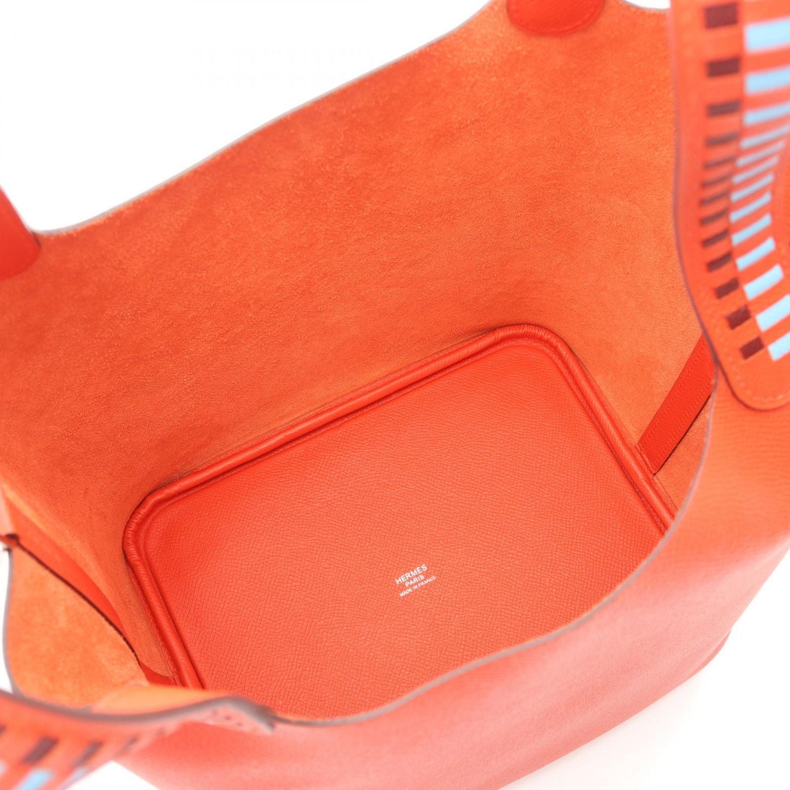 Hermes Handbag Picotin Lock MM Capucines Celeste Rouge Ash Leather Tresage — view 3