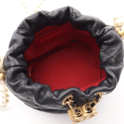 Chanel Shoulder Bag Quilted Drawstring Black Lambskin Pearl Chain Mini — view 3