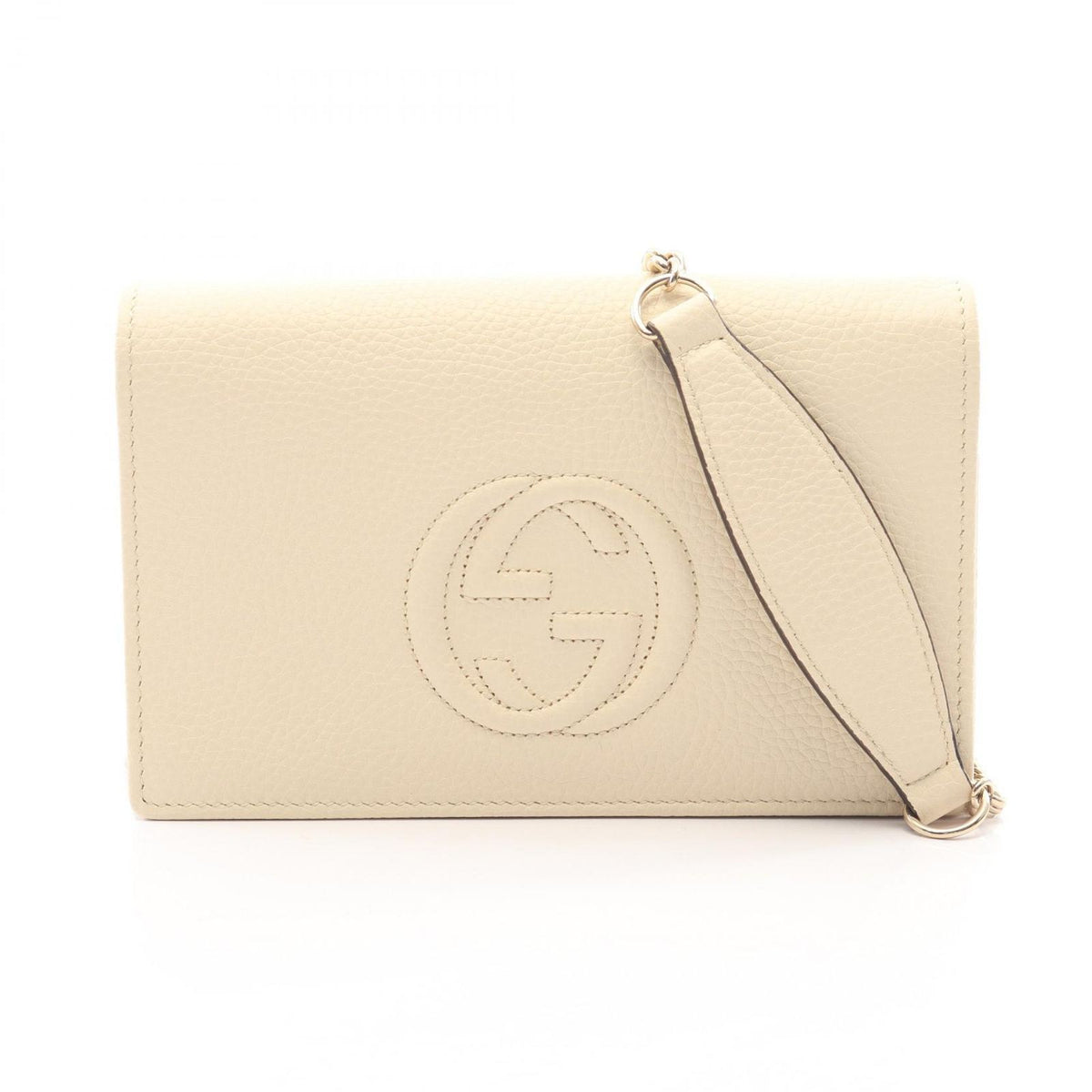 Gucci Shoulder Bag Soho Ivory Leather Chain Wallet