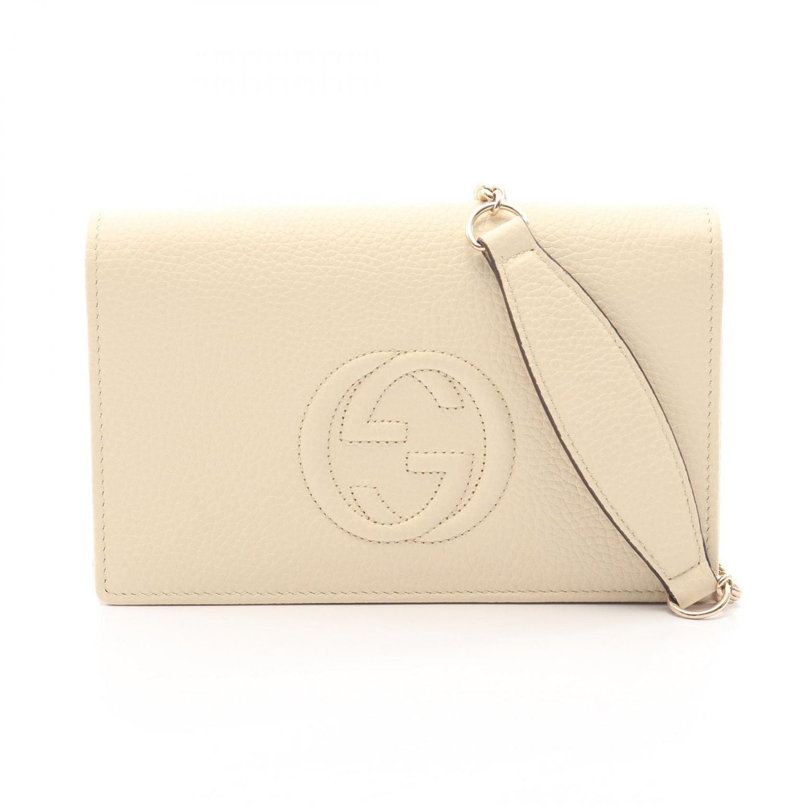 Gucci Shoulder Bag Soho Ivory Leather Chain Wallet