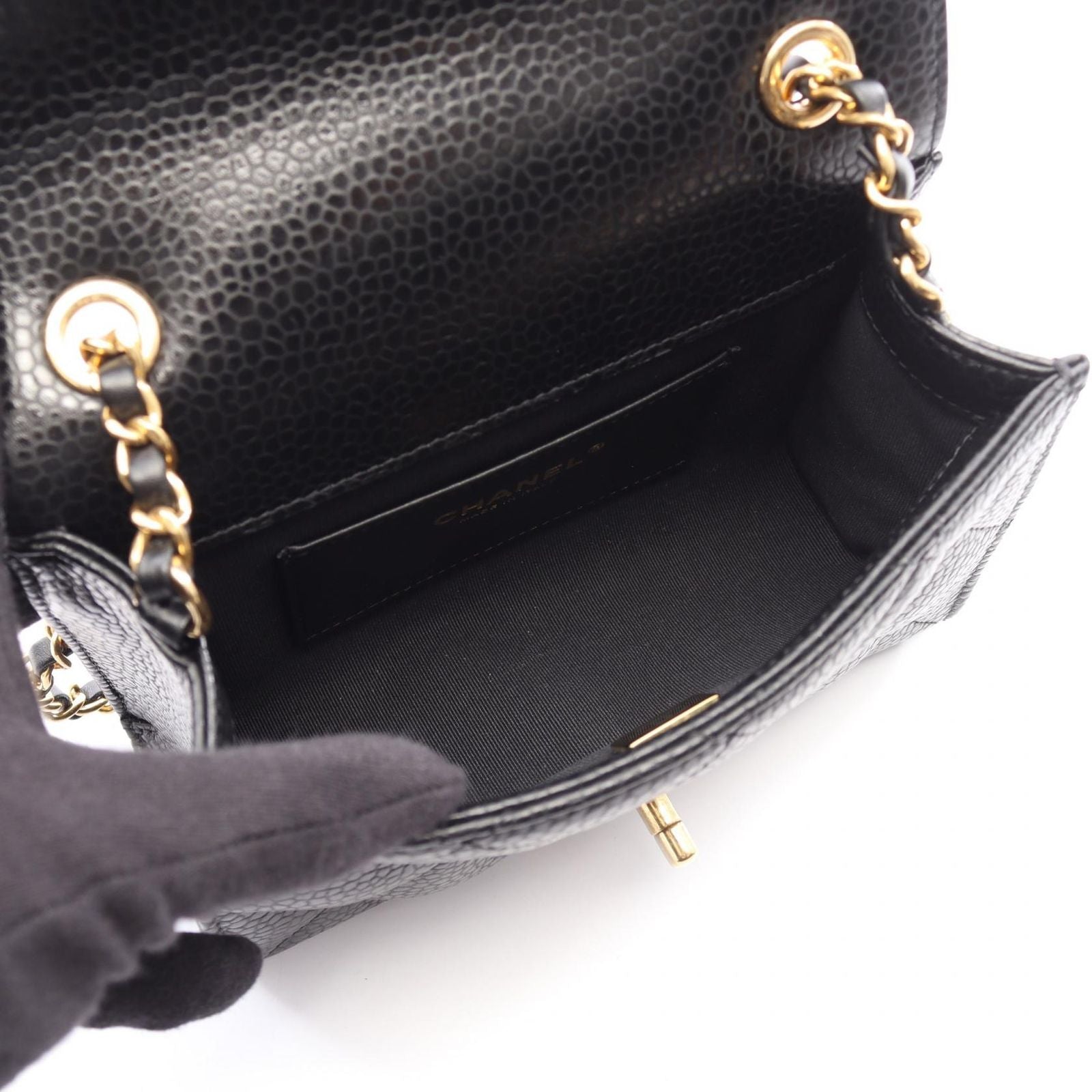 Chanel Shoulder Bag Quilted Small Flap Black Caviar Leather Chain — view 3