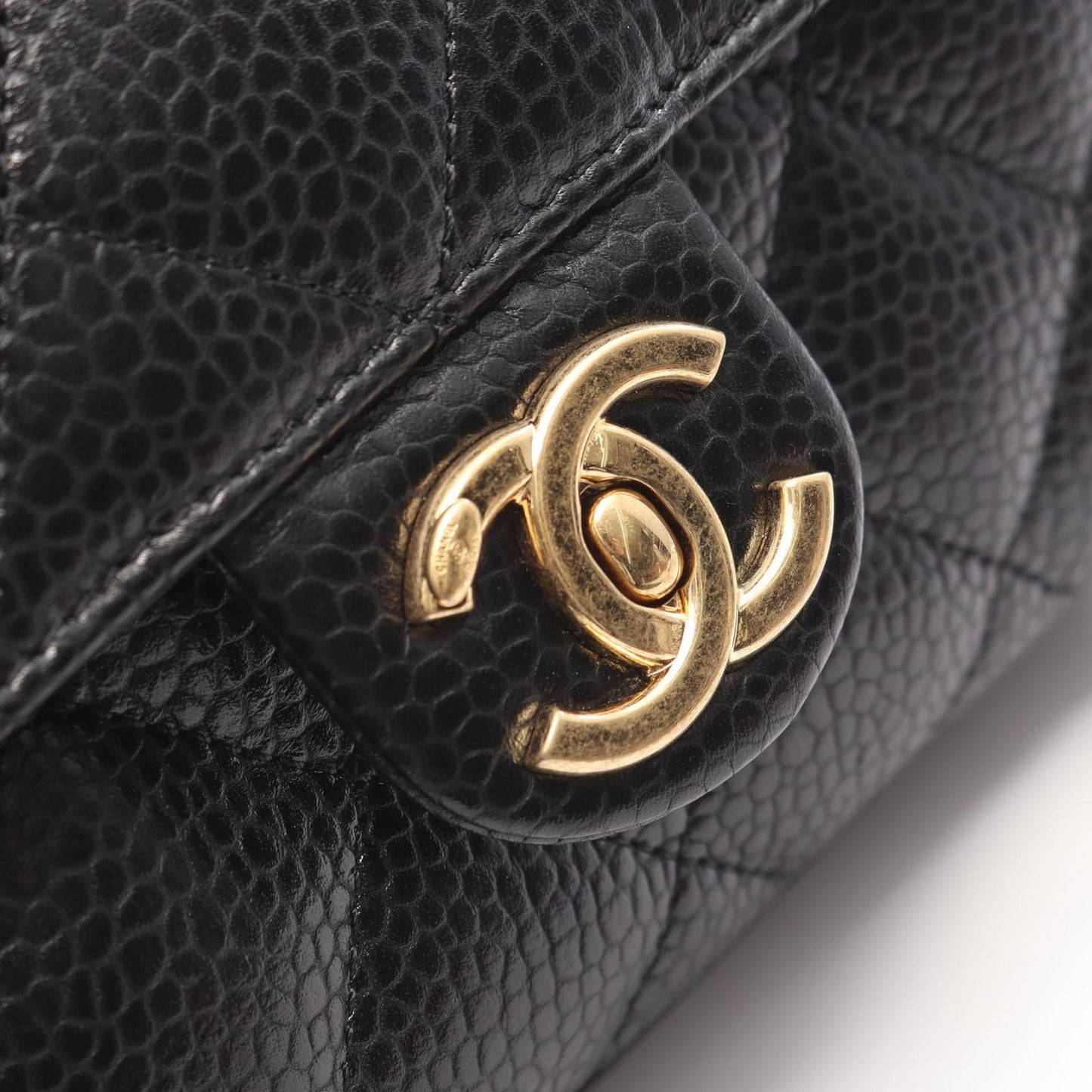 Chanel Shoulder Bag Quilted Small Flap Black Caviar Leather Chain — view 8