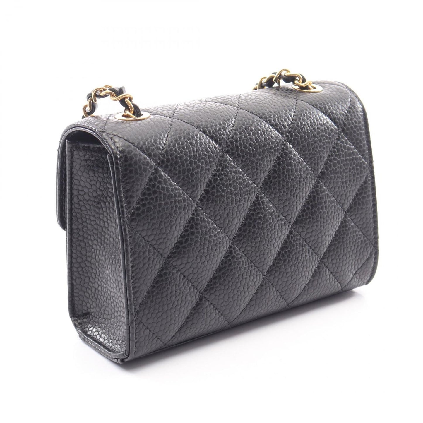 Chanel Shoulder Bag Quilted Small Flap Black Caviar Leather Chain — view 2