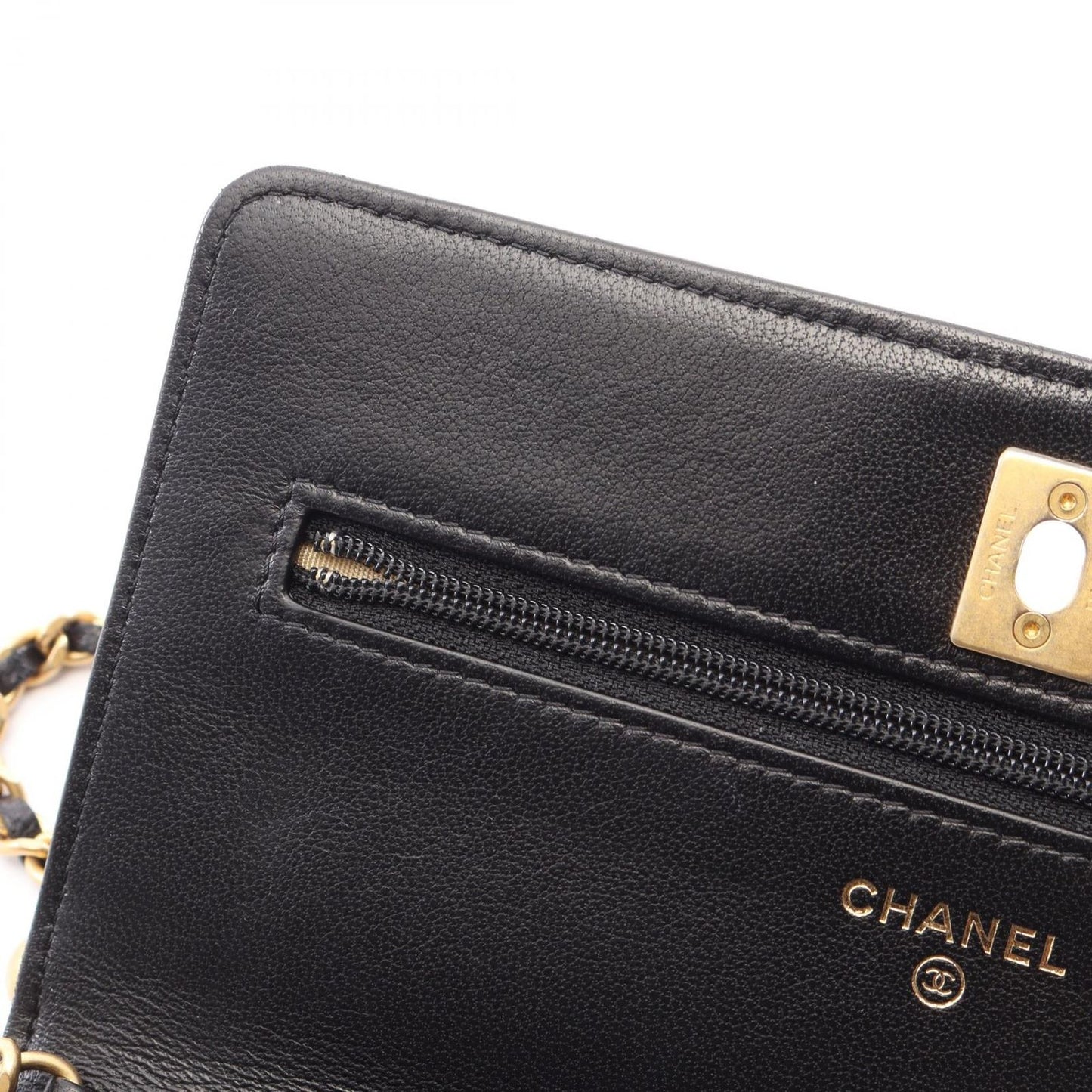 Chanel Shoulder Bag Quilted Black Lambskin Chain Wallet — view 6