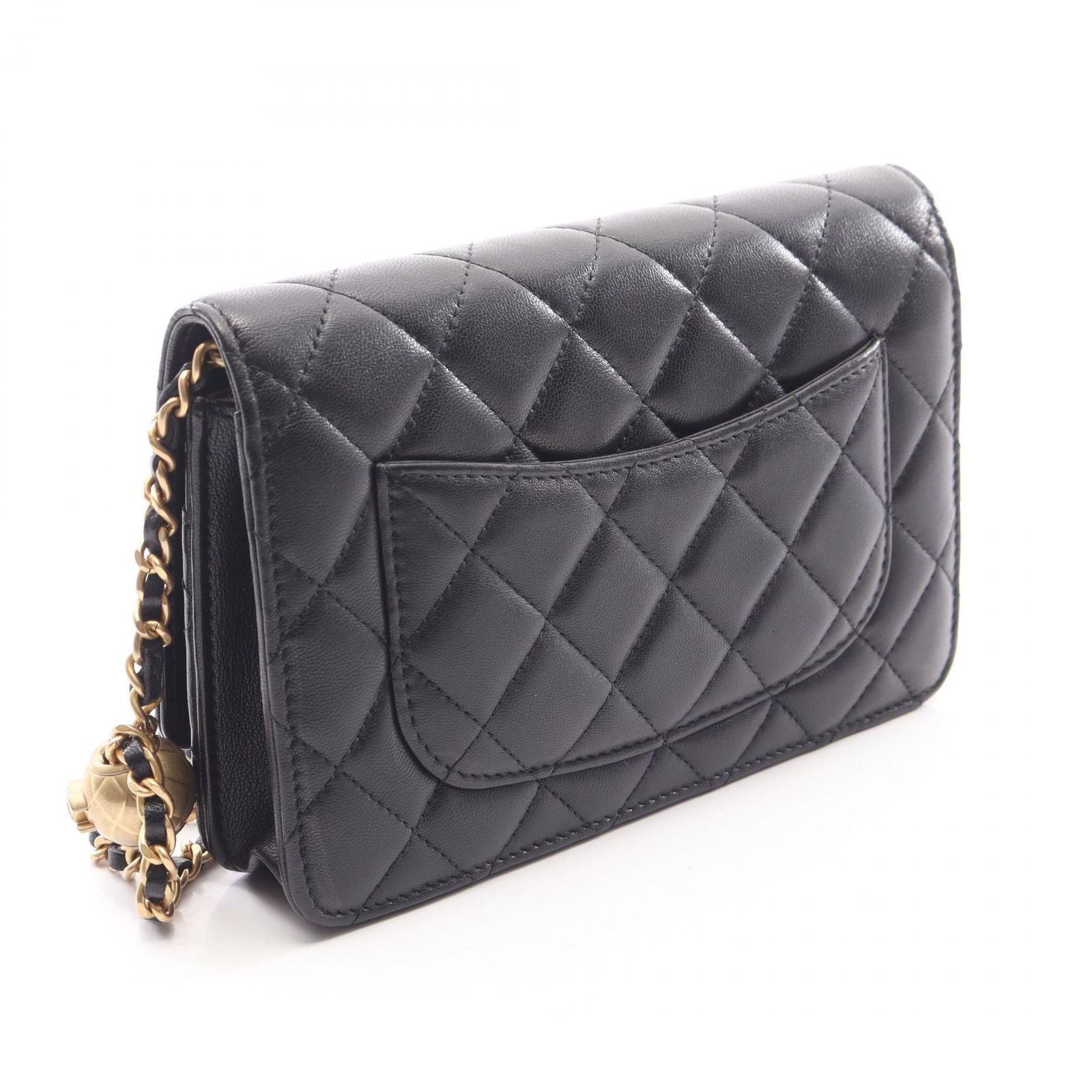 Chanel Shoulder Bag Quilted Black Lambskin Chain Wallet — view 2