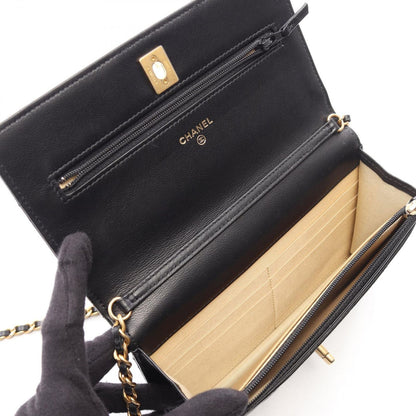 Chanel Shoulder Bag Quilted Black Lambskin Chain Wallet — view 3