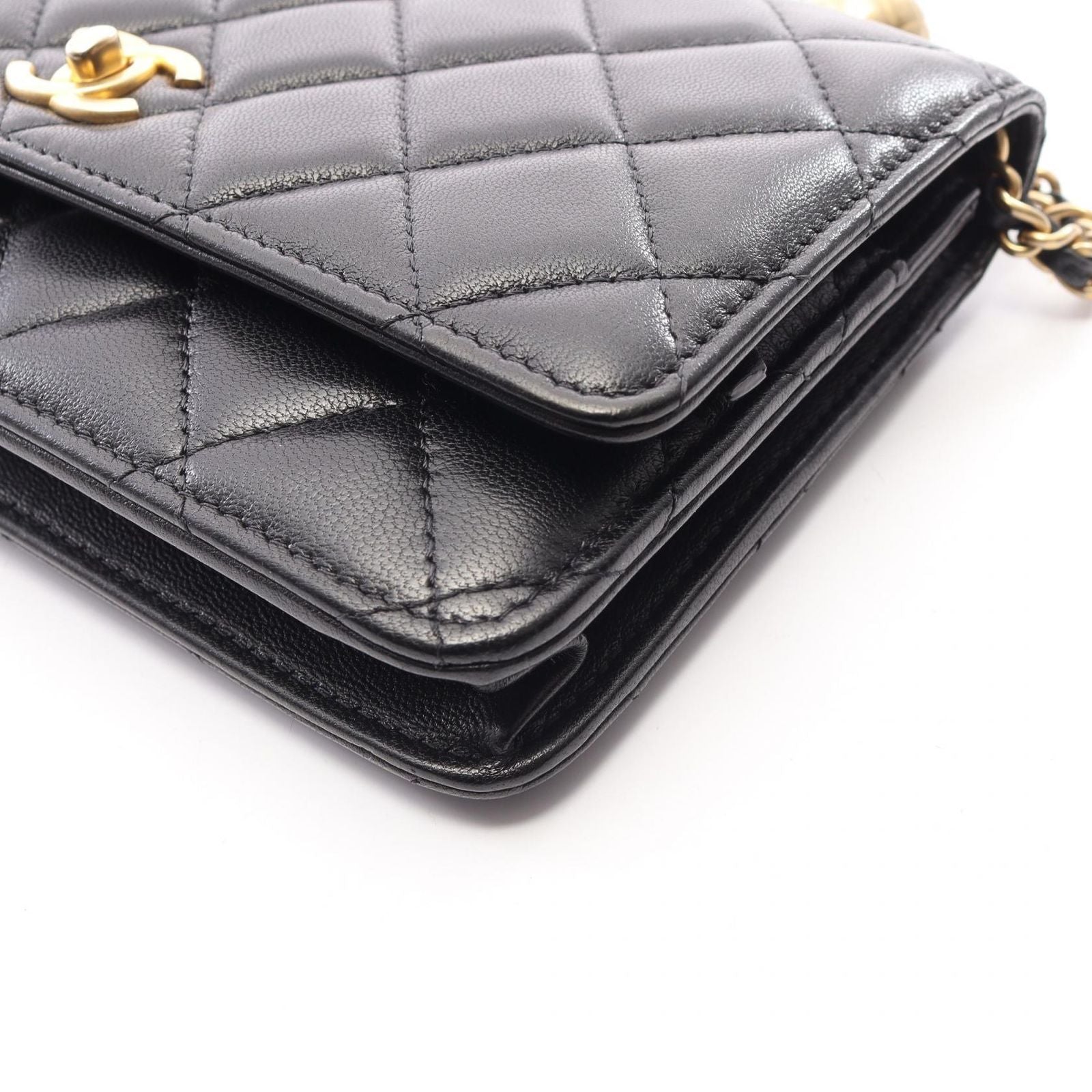 Chanel Shoulder Bag Quilted Black Lambskin Chain Wallet — view 7