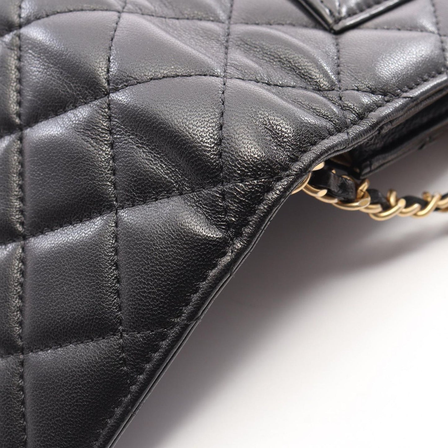 Chanel Shoulder Bag Quilted Black Lambskin Chain Wallet — view 8