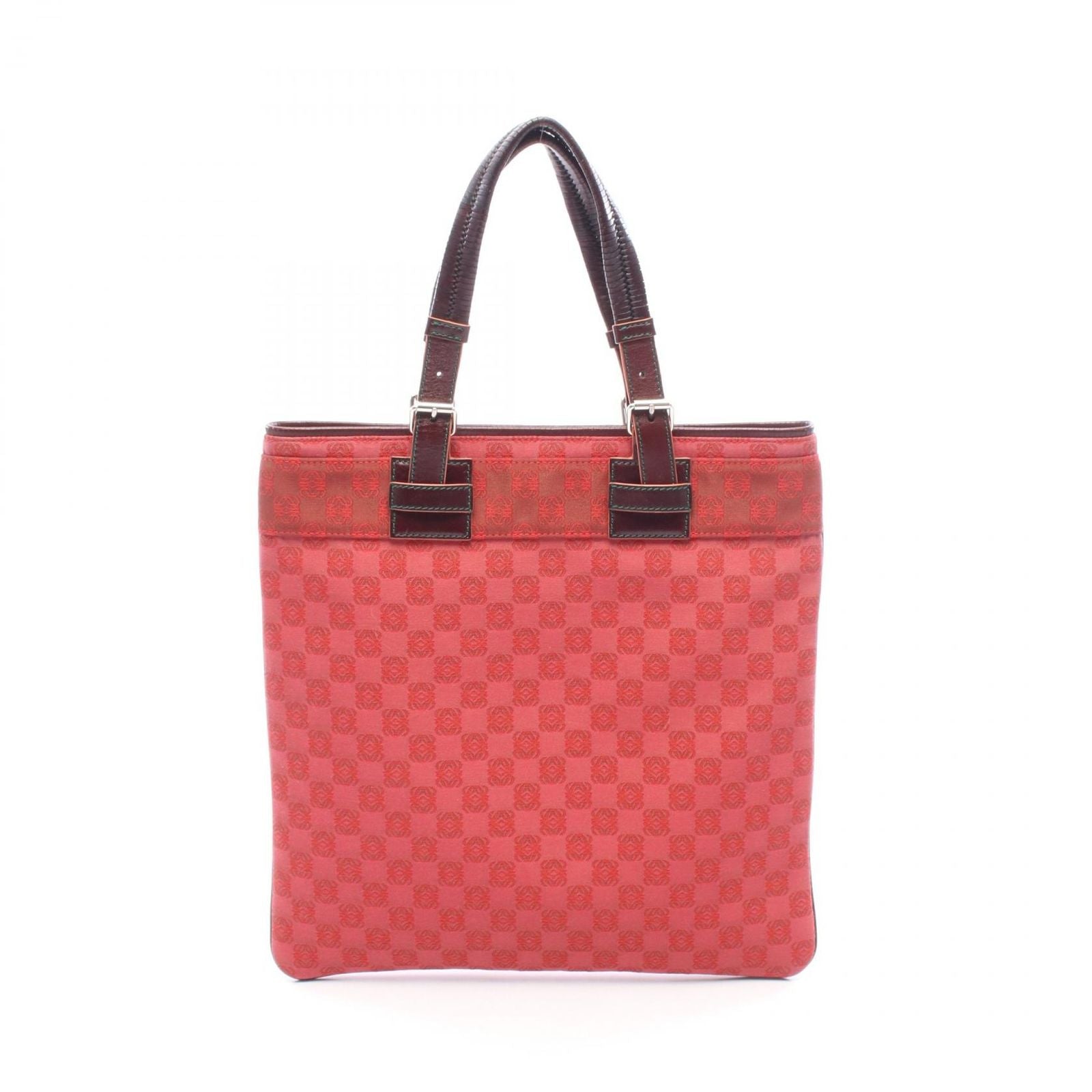Loewe Tote Anagram Red Brown Canvas Leather