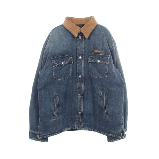 Miu Miu Down Jacket Denim Washed Indigo Blue Cotton