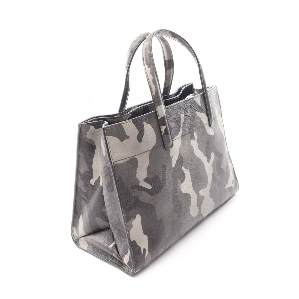 Prada Handbag Saffiano Soft 2-Way Gray Leather Triangle Logo Tote — view 2