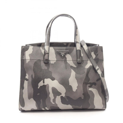 Prada Handbag Saffiano Soft 2-Way Gray Leather Triangle Logo Tote