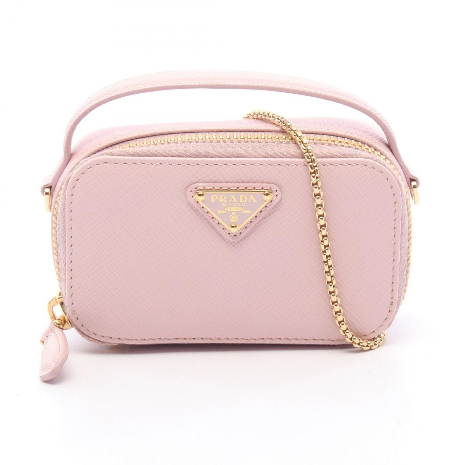 Prada Handbag Triangle Logo Mini Pouch Saffiano Leather Chain