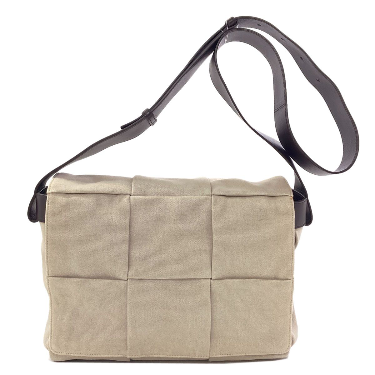 Bottega Veneta Arco Flap Messenger Shoulder Bag Canvas Leather