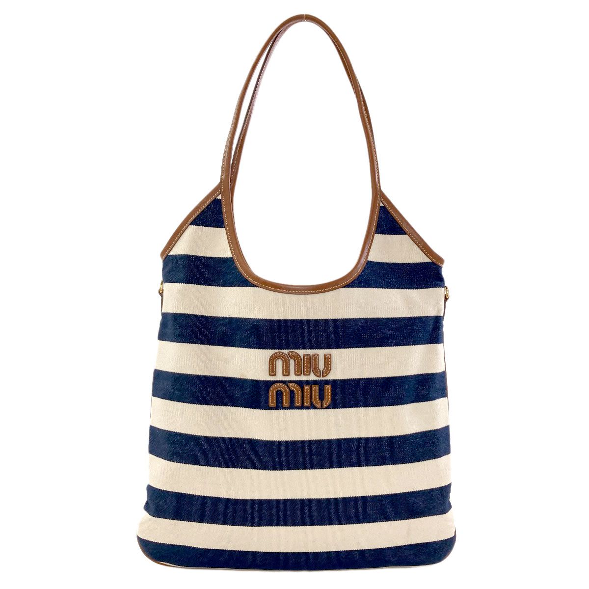 Miu Miu Ivy Border Tote Canvas Leather